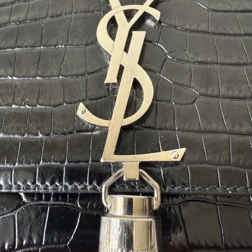 Yves Saint Laurent Black Croc-Embossed Chain Bag - Picture 6 of 8